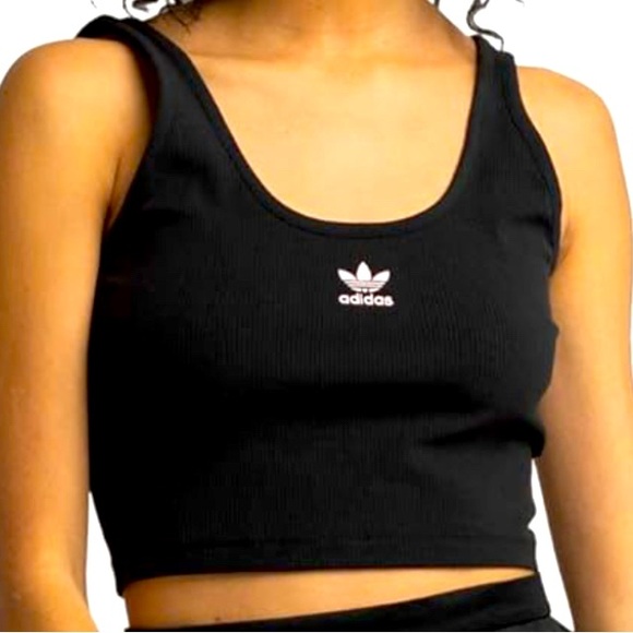 Adidas Originals Women's Rib Logo Stretch Crop Tank Top Black Size M Shirt - Picture 1 of 5